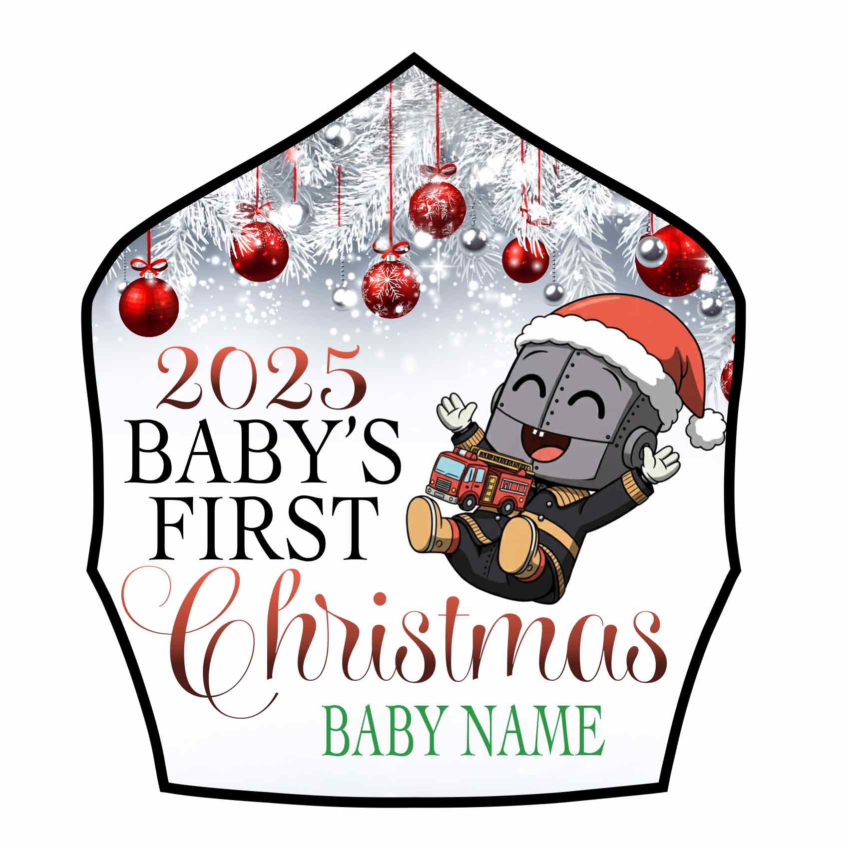 2025 Baby’s First Christmas Fire Helmet Shield Ornament - Image 3