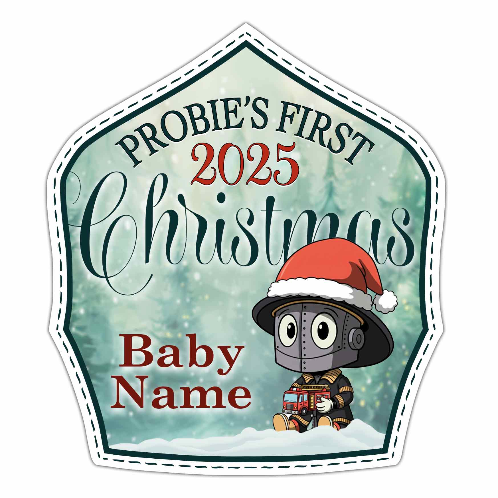 2025 Baby’s First Christmas Fire Helmet Shield Ornament - Image 4