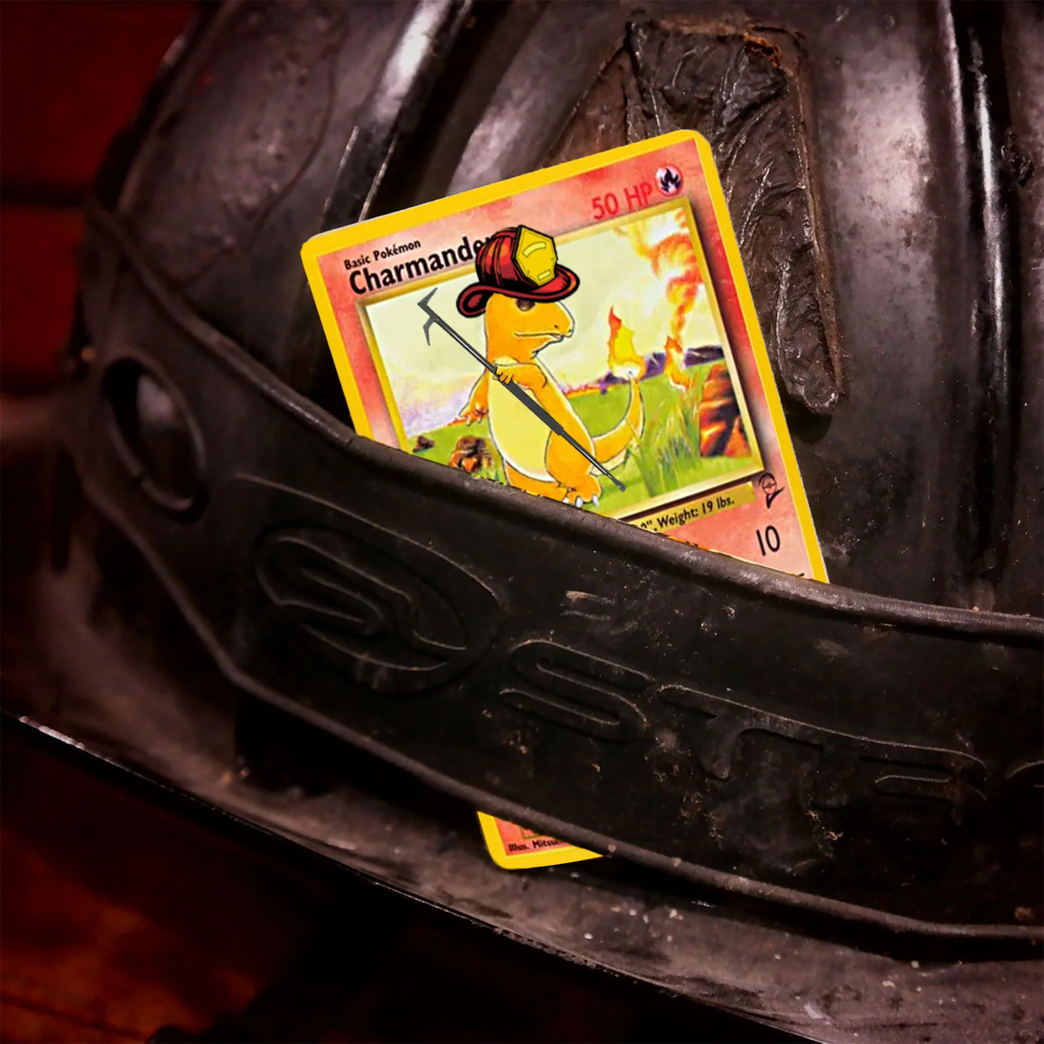 Fire Lizard Baby Firefighter metal playing Card - Image 2